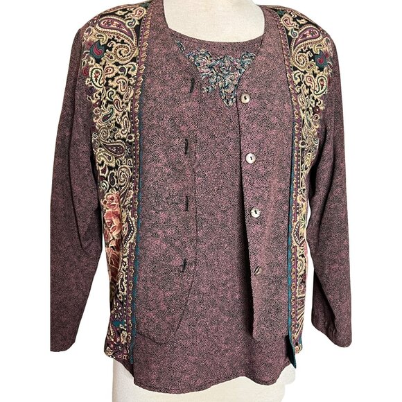 CL Carroll Little Petite Jacket Blouse Set 2P Dots Paisley Boho Career Y2K - Picture 1 of 16
